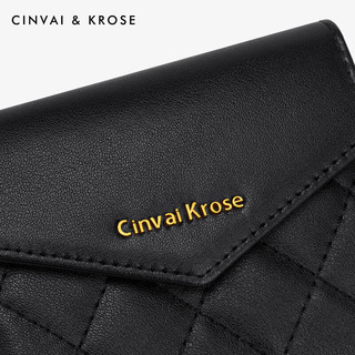 CinvaiKrose钱包女短款2024时尚牛皮小钱夹多卡位一体大容量手拿包 黑色Black