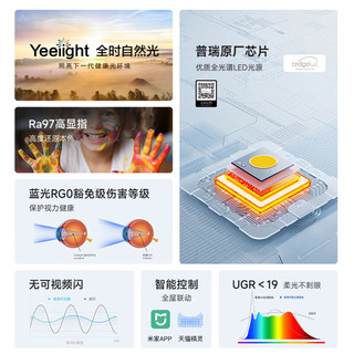 Yeelight全光谱护眼led吸顶灯普瑞超薄灯具卧室餐厅儿童房灯智能控制 普瑞光源智能卧室灯50W