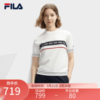 FILA 斐乐女子织衫2024春季时尚简约基础圆领休闲短袖 蒸汽白-IV 170/88A/L