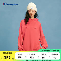 Champion 大草写logo刺绣连帽卫衣 西瓜红 M