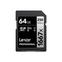 Lexar 雷克沙 64GB SD存储卡 U3 V60 4K数码相机内存卡 读250MB/s 写120MB/s 双排金手指（1667x Pro）