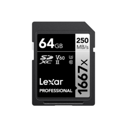 Lexar 雷克沙 64GB SD存储卡 U3 V60 4K数码相机内存卡 读250MB/s 写120MB/s 双排金手指（1667x Pro）