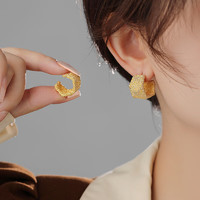 新款个性独特设计夸张耳环女简约时尚小众耳饰高级感大气耳圈 个性金属耳圈-金色