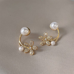 kose高丝新款s925银针微镶锆石耳环一款两戴珍珠花朵耳钉甜美耳饰