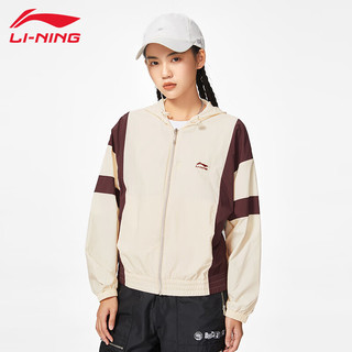 LI-NING 李宁 运动风衣女春夏新款韩版篮球宽松潮流时尚风衣外套 天鹅白醇酒红 XL