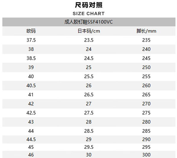 脚长码数对照表图片