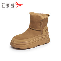 红蜻蜓 RED DRAGONFLY雪地靴冬季女款短靴加绒女鞋防滑面包鞋增高棉鞋厚底雪地棉