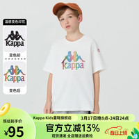 Kappa Kids卡帕夏季简约时尚潮流短袖舒适印花男女童全棉白T恤休闲百搭上衣 米白色 130