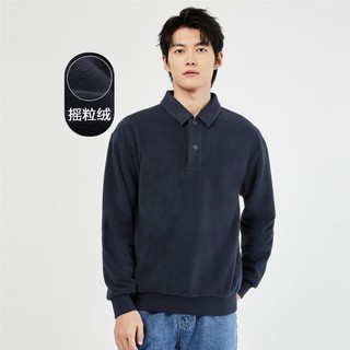 GIORDANO 佐丹奴 摇粒绒polo衫男春季针织纯色宽松落肩长袖polo衫男款