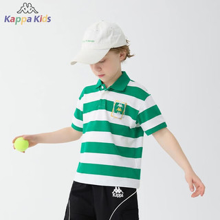 Kappa 卡帕 Kids背靠背卡帕童装夏季条纹polo衫男女童夏装2024透气中大童短衬 白绿色 身高150cm