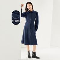 GIORDANO 佐丹奴 灯芯绒梭织A字收腰连衣裙插肩袖衬衫连衣裙女款