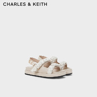 CHARLES&KEITH24春季露趾绑带平底沙滩凉鞋SL1-71720110 粉白色Chalk 38