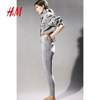 H&M女装2024春季CleanFit女士质感高腰及踝牛仔打底裤1152457 浅灰色 170/112A
