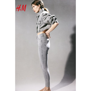 H&M女装2024春季CleanFit女士质感高腰及踝牛仔打底裤1152457 浅灰色 170/100A