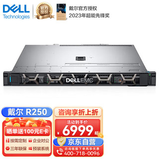 DELL 戴尔 R250 机架式服务器 1U单路ERP存储主机 至强E-2314 4核 2.8G丨8G ECC丨1*1T桌面硬盘