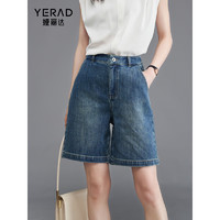 娅丽达（YERAD）直筒五分裤宽松牛仔短裤女2024夏季显瘦薄款复古裤子潮 蓝色(B0) 33