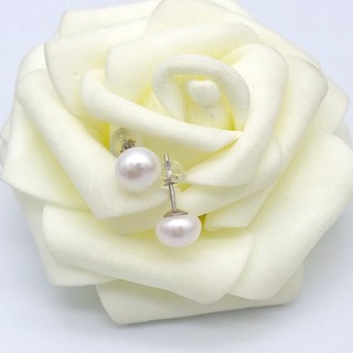 南珠世家优雅淡水珍珠耳钉 5.0-6.0mm白色珍珠