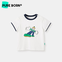 pureborn 博睿恩 男女宝宝T恤2023年夏季新款婴儿童纯棉可爱透气短袖上衣 藏青 90