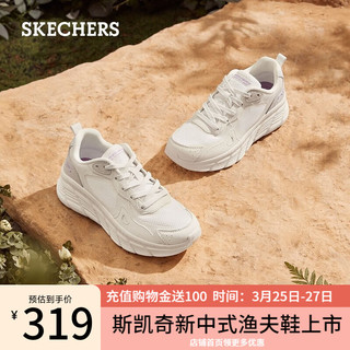 SKECHERS 斯凯奇 赵露思同款女鞋运动鞋女夏季透气休闲跑步鞋增高网面板鞋子117380 乳白色/OFWT 37