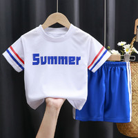 小黄鸭 跑步运动服休闲男女童夏季新款T恤短裤两件套