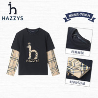 HAZZYS 哈吉斯 品牌童装男童圆领衫春弹力复古拼接简约经典圆领衫 藏蓝 130