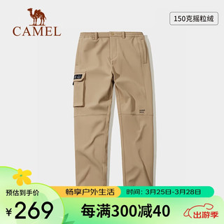 骆驼（CAMEL）户外宽松软壳裤户外防风防寒工装直筒运动长裤 A23CA4a9007 椰壳色女