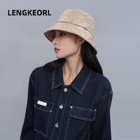 LENGKEORL 凌克 帽子女冬款情侣时尚保暖显脸型立体绣花LOGO渔夫帽 驼色 均码