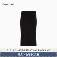 Calvin Klein Jeans24春夏女士翻边腰口纽扣侧开叉针织包臀裙半身裙J223352 BEH-太空黑 XS