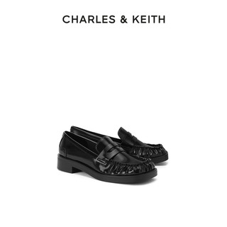 CHARLES & KEITH CHARLES&KEITH春夏女鞋CK1-70360141复古英伦风褶皱方头乐福鞋女