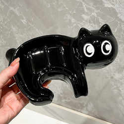 伽亿 创意卡通可爱小黑猫洗手台上陶瓷肥皂盒免打孔家用高档沥水香皂盒
