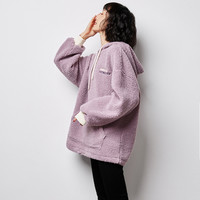 唐狮 TONLION秋冬加绒卫衣女连帽仿羊羔绒韩版宽松in潮加厚外套