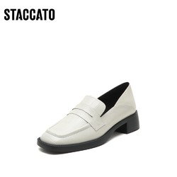 STACCATO 思加图 新款奶油鞋方头乐福鞋粗跟便士鞋女小皮鞋9SC86CA2