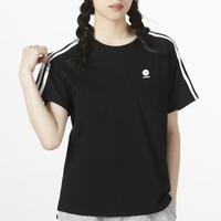 adidas NEO 夏季款圆领女装短袖上衣三条纹运动休闲训练服透气T恤