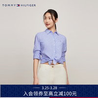 TOMMY HILFIGER24春夏女装纯棉府绸通勤小绣标条纹合身长袖衬衫41002 蓝白条纹0A5 36 （M）