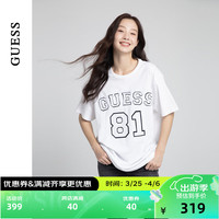 GUESS24年春季男女同款欧美休闲宽松数字全棉短袖T恤-M4RI22K8FQ4 G011-白色 L
