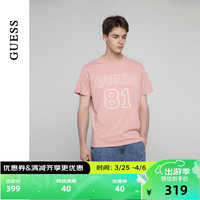 GUESS24年春季男女同款欧美休闲宽松数字全棉短袖T恤-M4RI22K8FQ4 G6J1-藕色 S