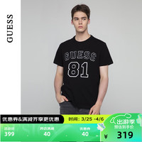 GUESS24年春季男女同款欧美休闲宽松数字全棉短袖T恤-M4RI22K8FQ4 JBLK-黑色 M