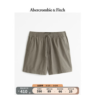 ABERCROMBIE & FITCH男装 24春夏亚麻混纺松紧腰短裤 358455-1 橄榄绿 XXL (185/104A)