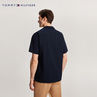 TOMMY HILFIGER 24春季男装纯棉简约贴袋肌理感净色合身短袖衬衫35211 藏青色DW5 M （：135-150斤）
