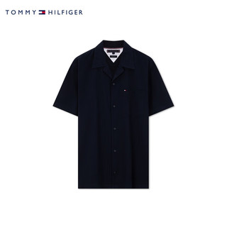 TOMMY HILFIGER 24春季男装纯棉简约贴袋肌理感净色合身短袖衬衫35211 藏青色DW5 M （：135-150斤）