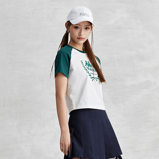 卡帕（Kappa）复古运动短袖2024女简约撞色休闲T恤圆领夏季半袖 玻璃绿-3066 M