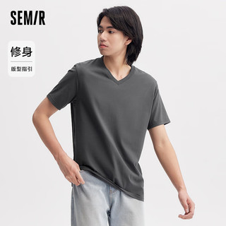 森马（Semir）短袖T恤男2024夏季修身V领上衣纯色简约百搭风 褐灰20851 175/92A/L