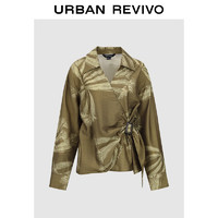 URBAN REVIVO UR2024夏季女休闲设计感度假风撞色印花开襟衬衫UWH240044 绿棕印花 S