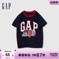 Gap 盖璞 男幼童2024夏季新款纯棉logo印花圆领短袖T恤儿童装上衣890978 海军蓝 100cm(2-3岁)偏小，选大一码