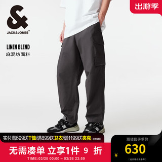 杰克·琼斯（JACK&JONES）夏铆钉多功能挂带装饰简约潮舒适男士休闲长裤男裤男装224214008 E44 黑砂色 常规 175/80A/MR