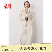 H&M女装裤子2024春季气质中腰阔腿牛仔裤1196074 奶油色 155/60A