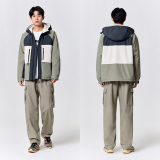 森马（Semir）棉服男冬季撞色拼接温暖时尚宽松连帽外套 蓝绿色调00384 175/92A/L