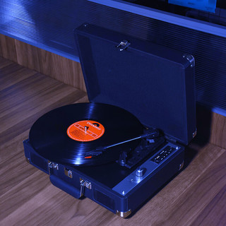 MZELI KING黑胶唱片机蓝牙音响便携式留声机黑胶片唱机电唱机复古一体机复古怀旧礼盒包装 黑色