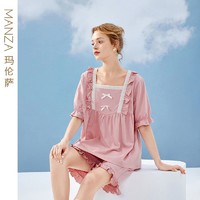 manza 玛伦萨 睡衣女夏2024年花边纯棉舒适透气短袖套装家居服两件套