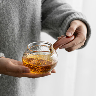 苏氏陶瓷（SUSHI CERAMICS） 锤纹玻璃公道杯实木侧把防烫加厚耐热分茶器家用茶海茶具配件